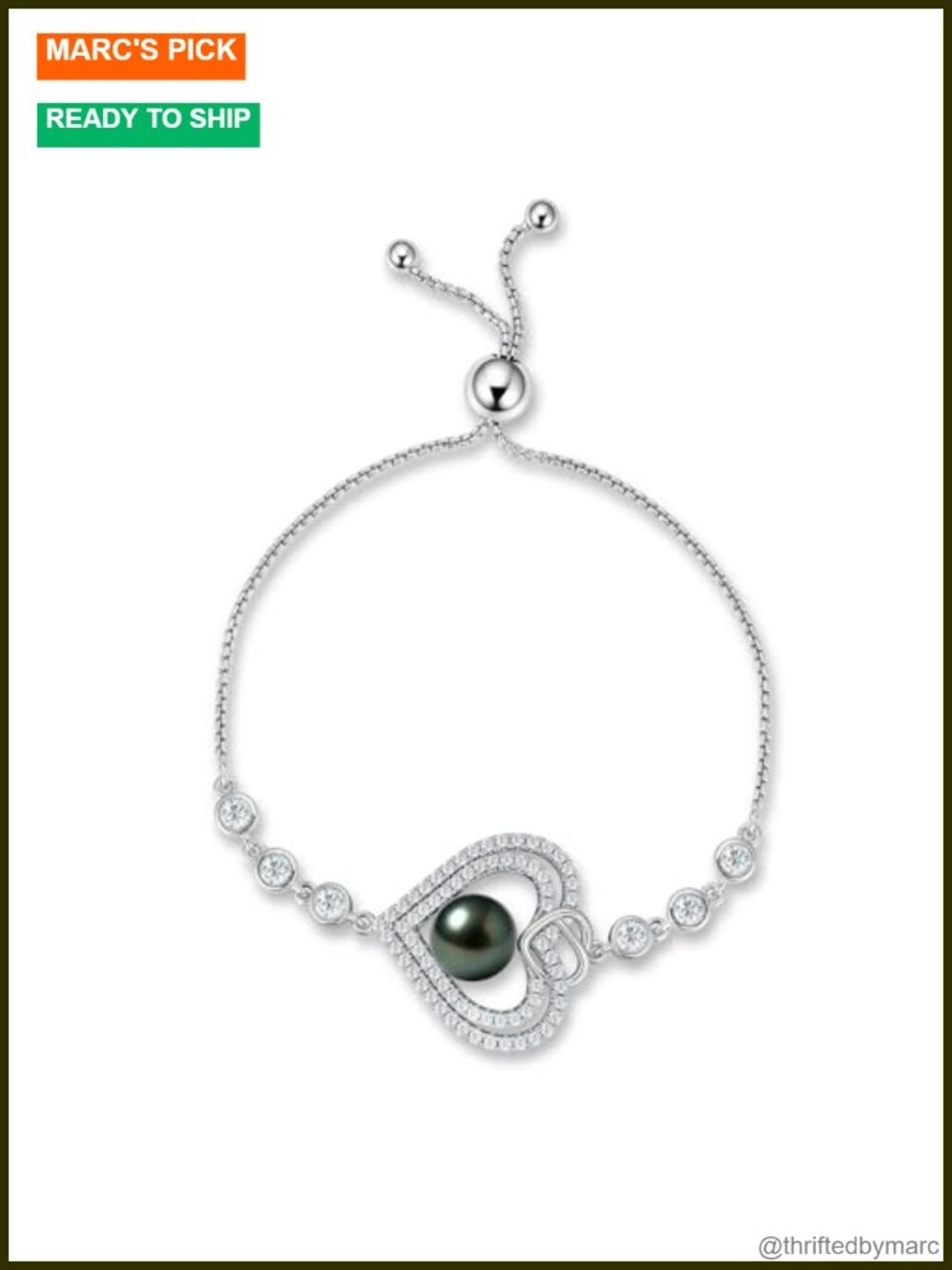 Tahitian Pearl Bracelet 8-10mm Sterling Silver Moissanite Infinity Heart